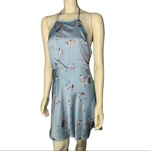 Cotton Candy LA Large Silky tie neck halter dress Empire waist Floral print